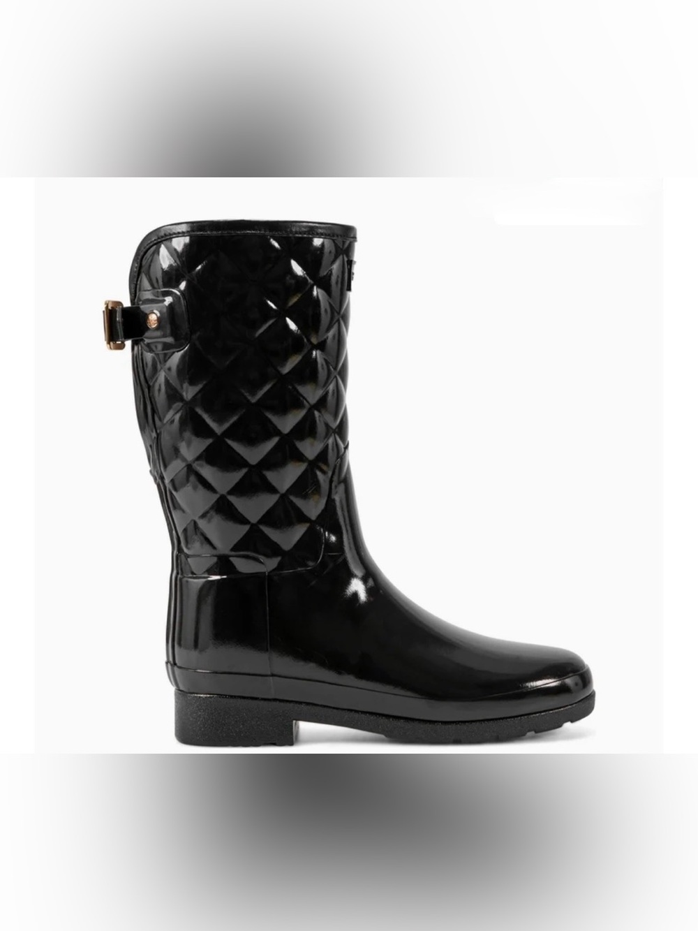 Hunter Black Adjustable Quilted Refined Slim Fit Short Rain Boots Size 7 - Picture 3 of 15